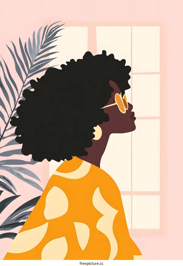 Black Woman in Sunglasses with Palm Leaf