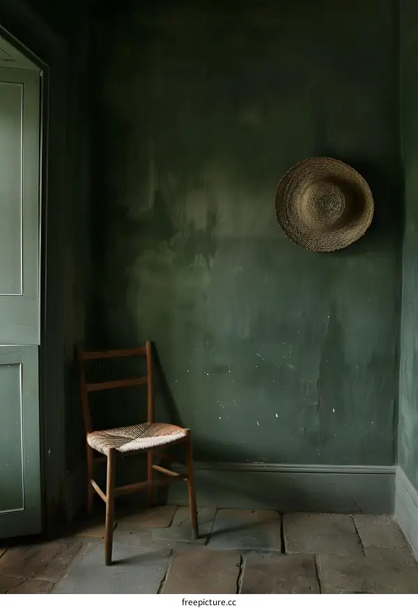 Green Room With A Chair And A Woven Hat