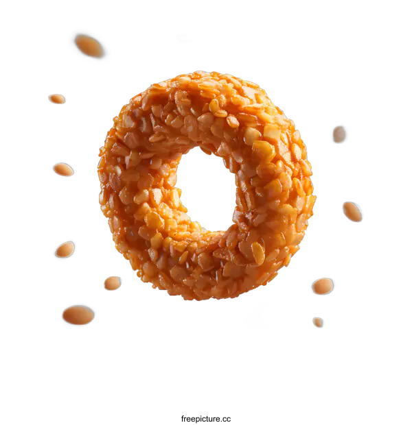 [Transparent Background PNG]A 3D illustration of a single, toasted, ring-shaped cereal piece