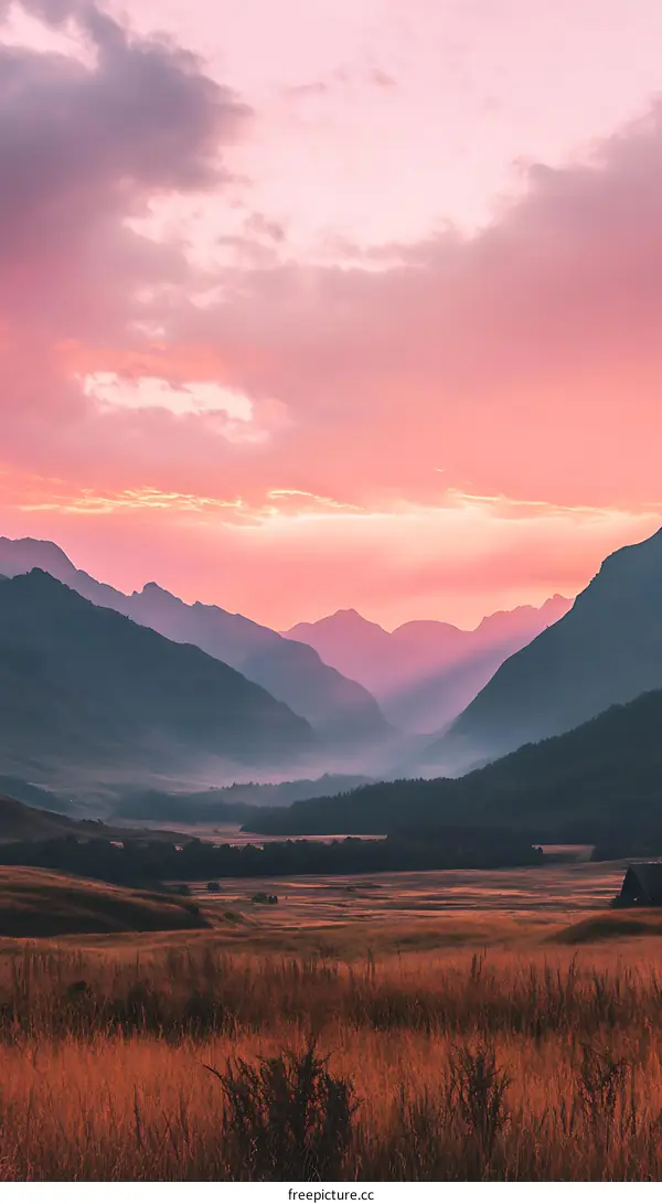 Pink Sunset over Mountain Ranges