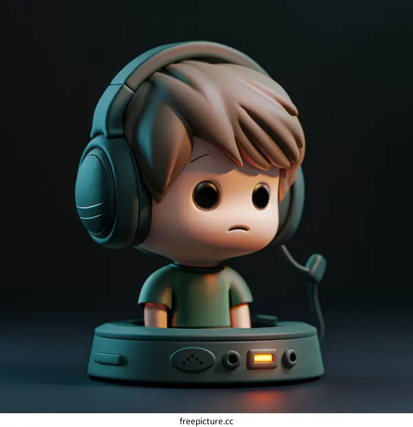 3D illustration of a gamer boy wearing headphones