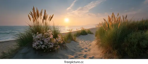 Sunset Beach Path Through Sand Dunes