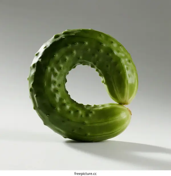A Unique Curved Green Cucumber with Natural Texture and Shape