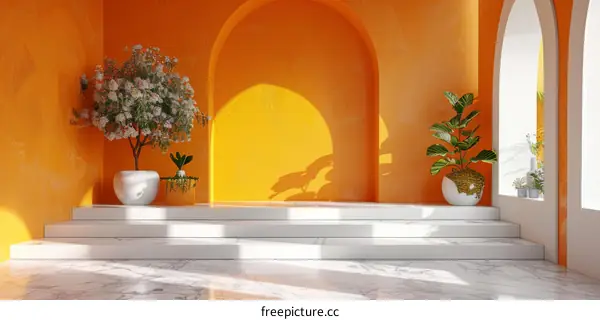 Orange and White Modern Interior Design Illustration