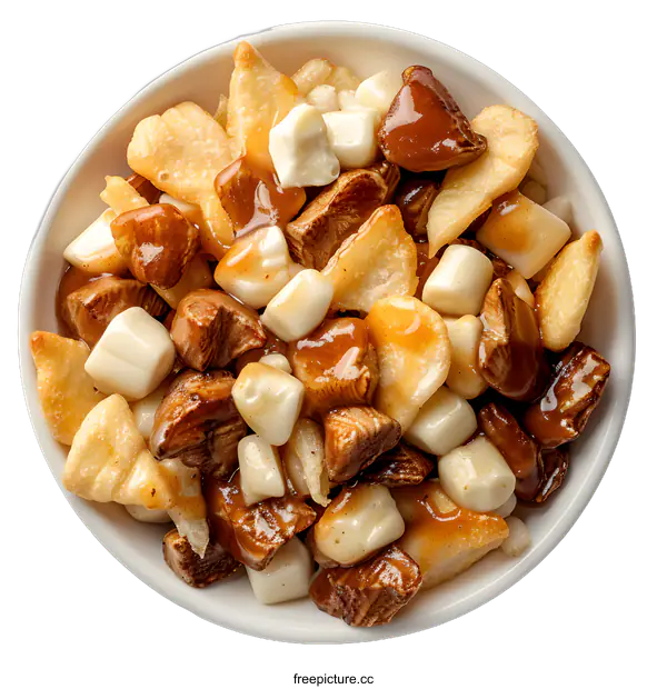 [Transparent Background PNG]Delicious Poutine Dish Overhead View
