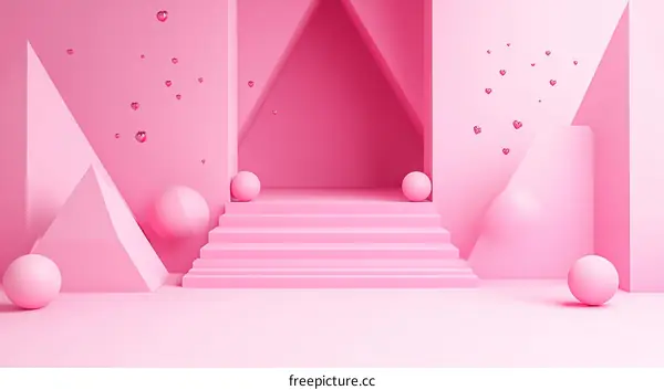 Pink Geometric Abstract Background with Hearts