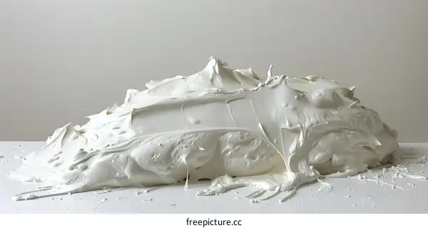 White fluffy slime oozing across a white surface
