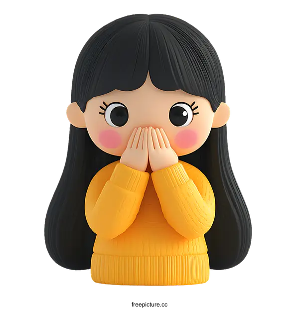 [Transparent Background PNG]Cute Cartoon Girl Hiding Her Face