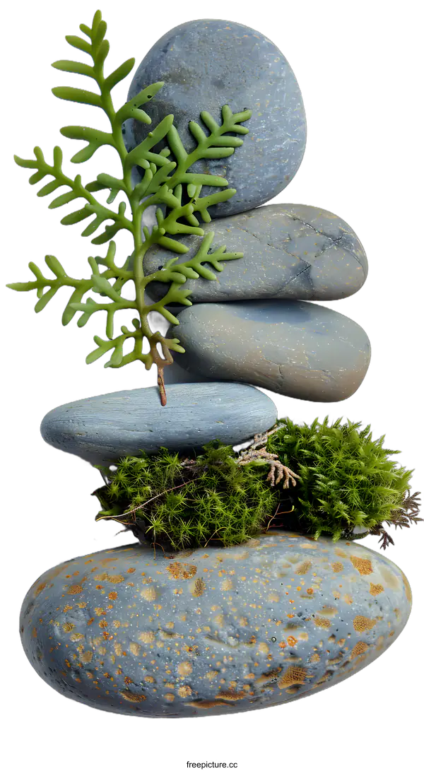 [Transparent Background PNG]Green Plant Growing on Stack of Stones