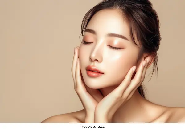 A beautiful young Asian woman with flawless skin
