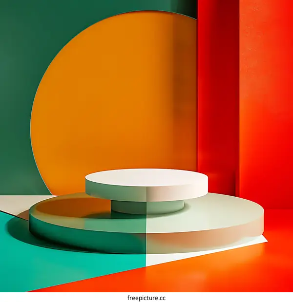 Abstract Background With Colorful Geometric Shapes and White Platform