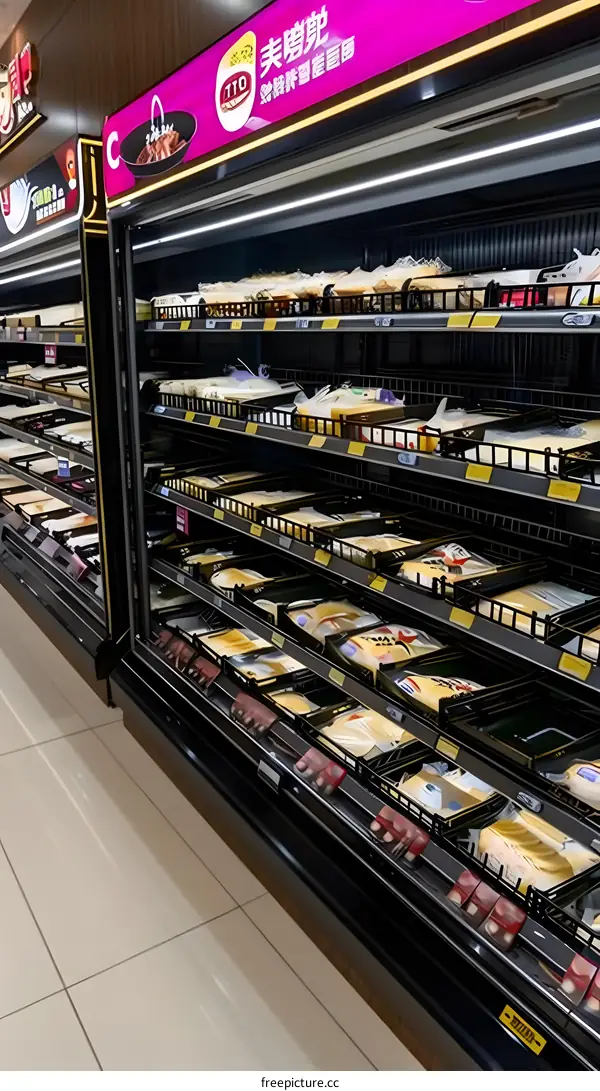 Refrigerated Display Case Full Of Food Products