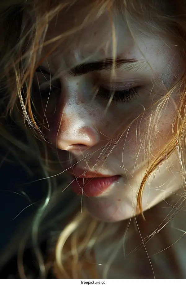 Portrait of a young woman with freckles and red hair