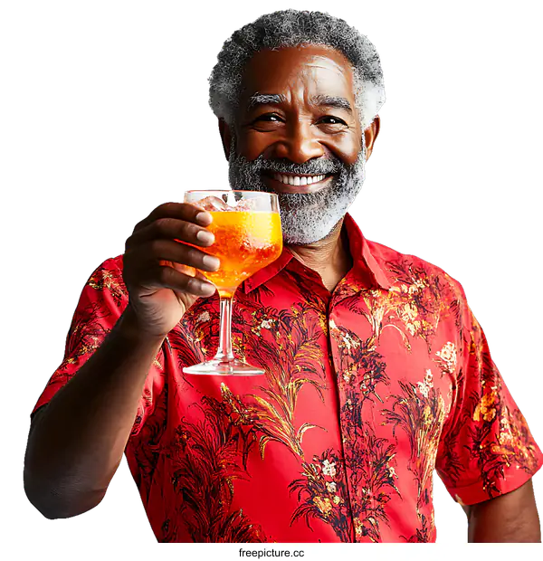 [Transparent Background PNG]African American Man Enjoying a Cocktail