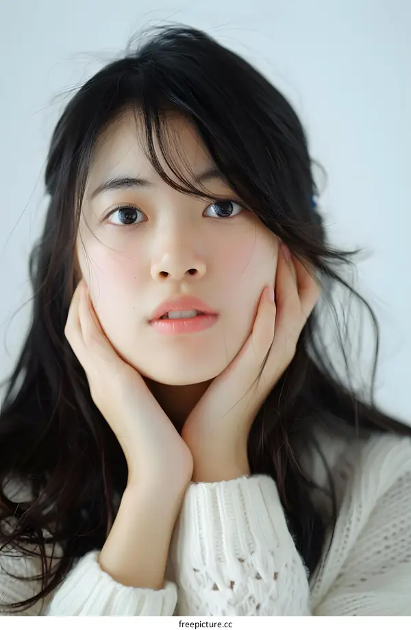 Portrait of a Young Asian Woman with Long Black Hair