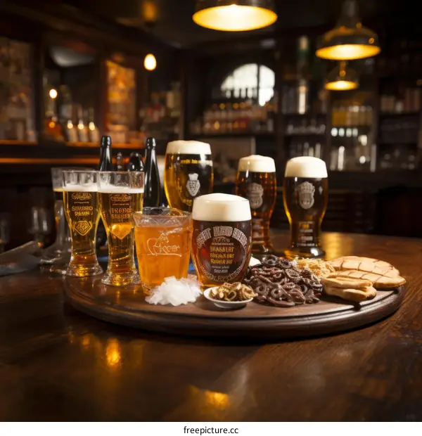 Craft beers on a wooden table