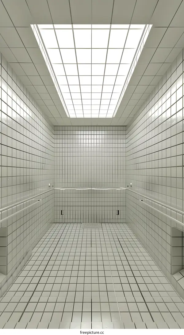 White Tile Room With Skylight