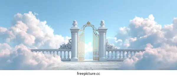 Heavenly Gate with White Clouds and Golden Gate
