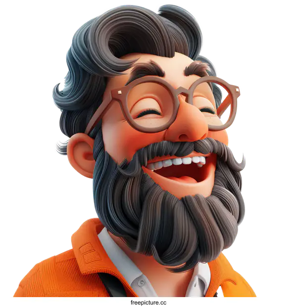 [Transparent Background PNG]Laughing Cartoon Man with Eyeglasses