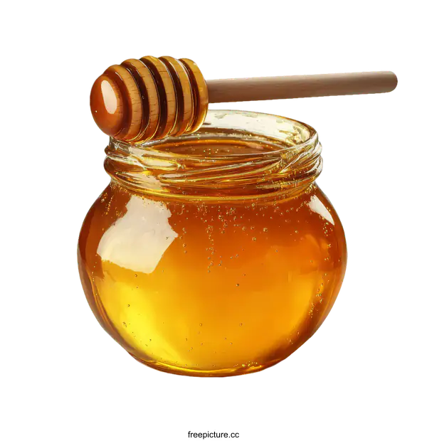 [Transparent Background PNG]Honey Jar with Wooden Honey Dipper Close-up