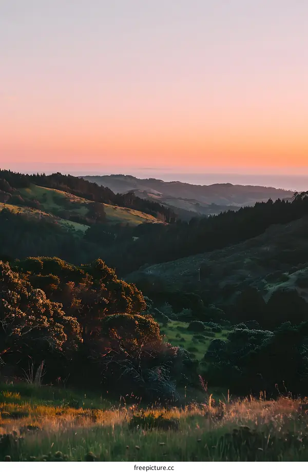 Sunset Over Rolling Hills and Green Grass