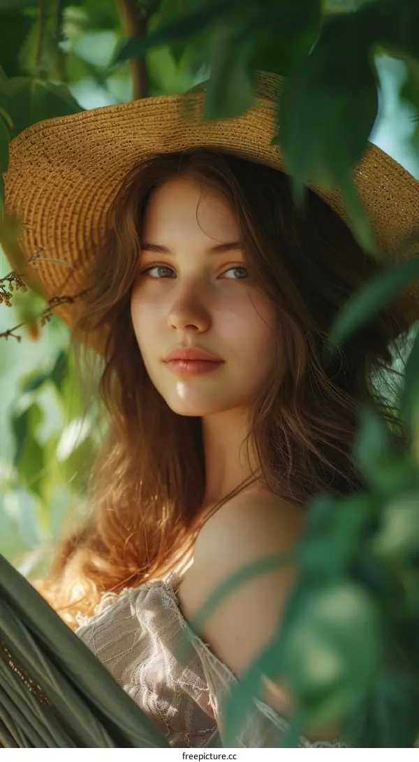Portrait of a beautiful young woman in a straw hat