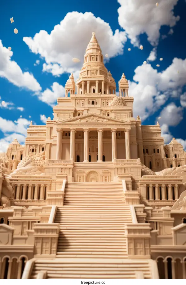 An illustration of a grand building with a lot of stairs leading up to it