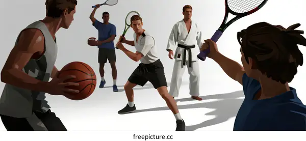 Diverse group of people playing different sports activities