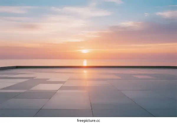 Beautiful Sunset Over a Paved Area by the Sea