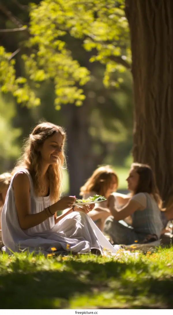 Four young women relaxing in the park