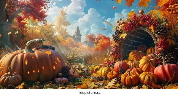 Abundant Autumn Harvest: Pumpkins and Gourds