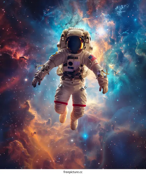Astronaut in spacesuit floating in the vastness of space