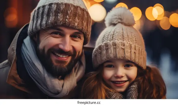 Father and daughter in winter clothes