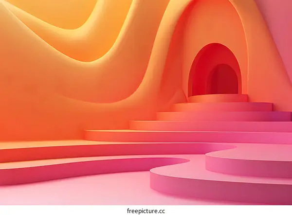 Pink and orange abstract background with stairs
