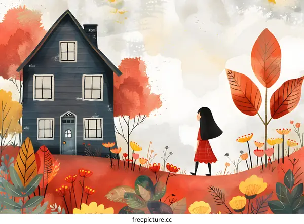 girl walking in autumn leaves