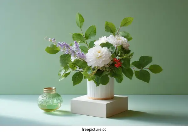 Elegant Floral Arrangement Displayed on a White Pedestal