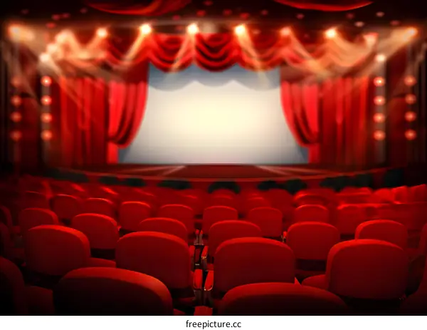 Red Curtains Theater Stage with Empty Seats