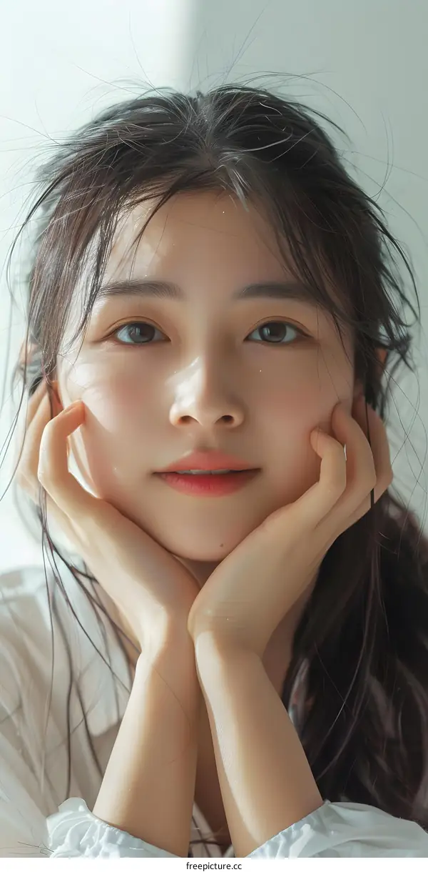 Portrait of Young Asian Woman with Long Black Hair