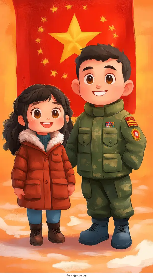 Children in Military Uniform Celebrating National Day