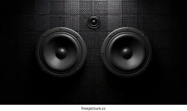 Black Studio Speakers on Dark Wall Background