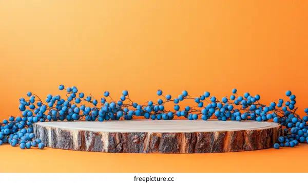 Wooden Slice Display with Blue Berries
