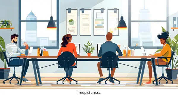 Colleagues working together in a modern office