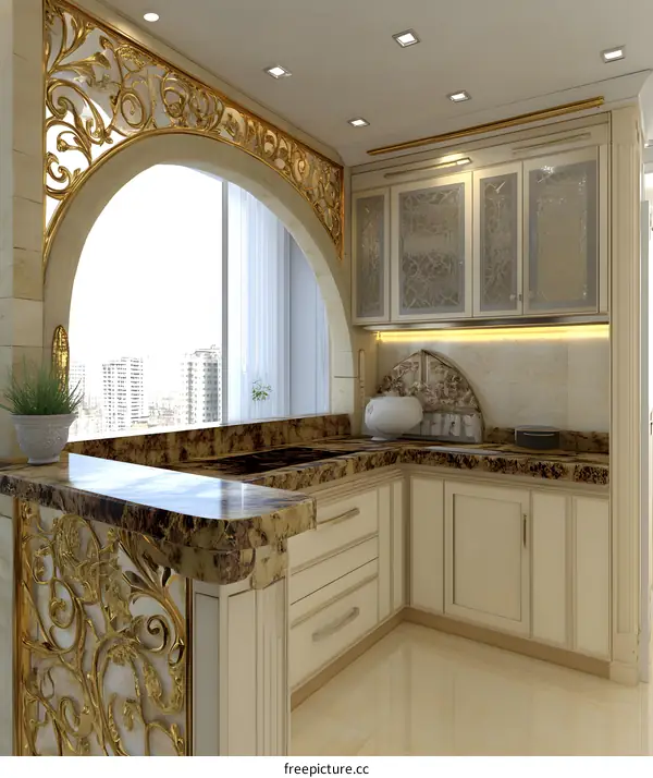 Luxury Kitchen Design With Ornate Golden Details