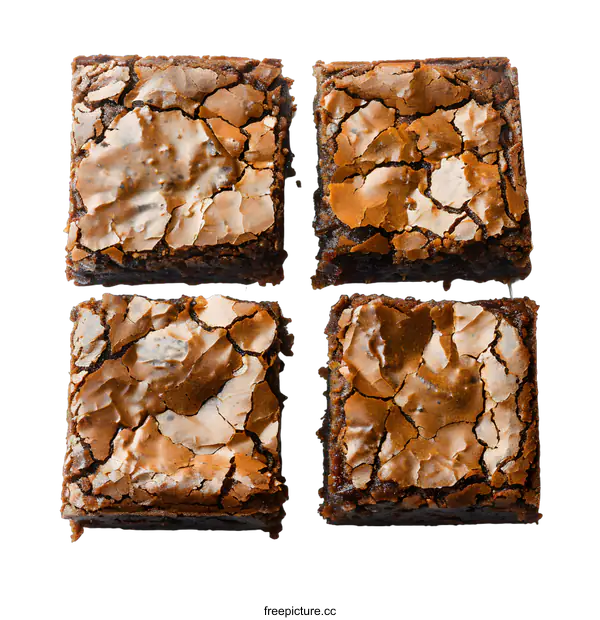 [Transparent Background PNG]Four chocolate brownies on a white background