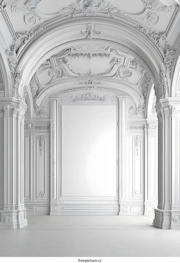 White Ornate Interior Room With Archway