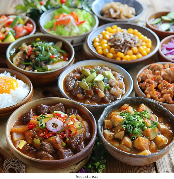 A table full of delicious Korean food