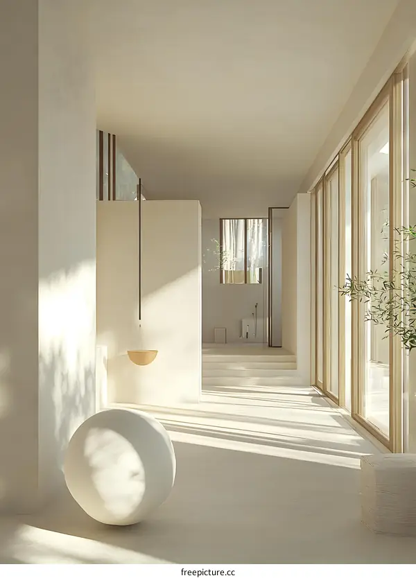 Minimalist Interior Design with White Sphere and Light