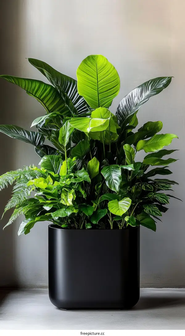 Stylish Indoor Plant Display in Modern Black Pot