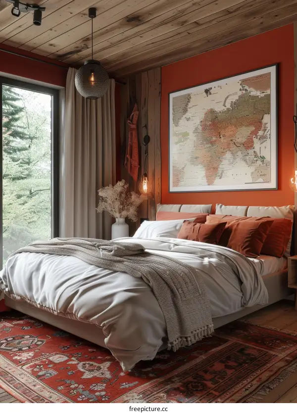 Cozy Bedroom with World Map Decor