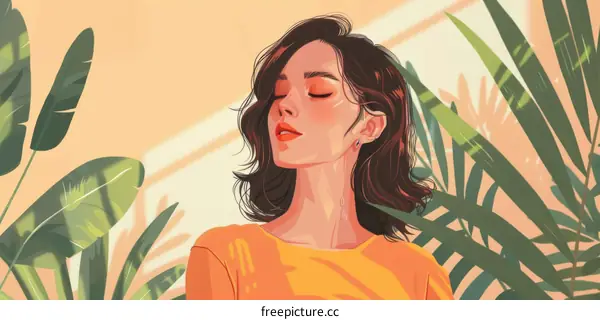 A young woman standing in a tropical setting